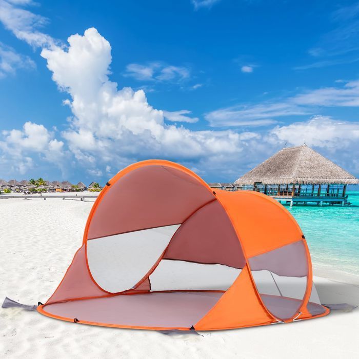 Outsunny - Abri de plage - Tissu de polyester - 200x120x90cm - Orange