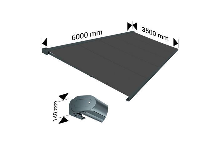 Store banne Coffre PROTECT 2 LED Gris 6x3.5m Motorisé + LED - Toile Grise