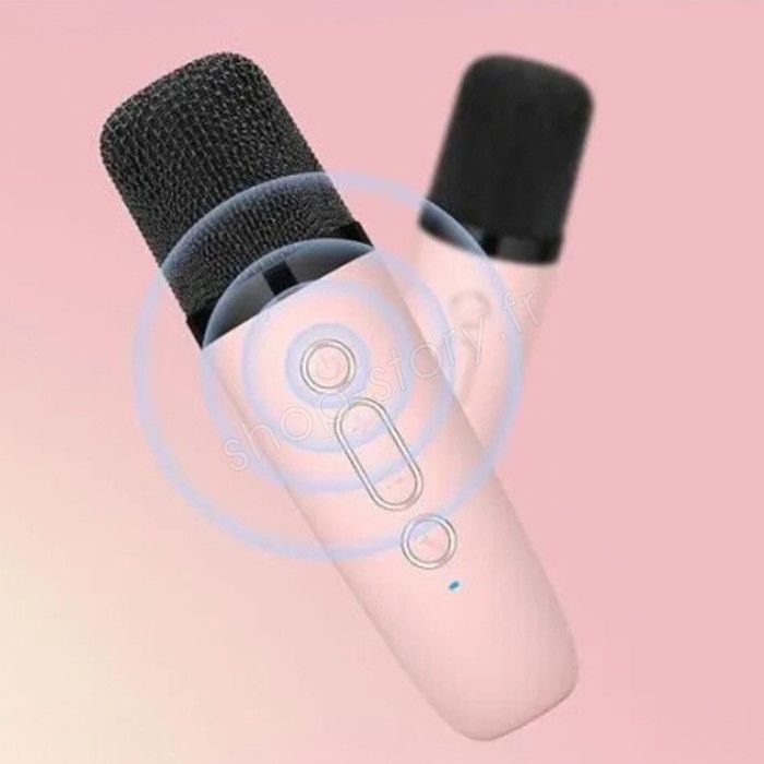 Kit Karaoke Portatile - SHOP-STORY - KARAOKIT_RO - 2 Microfoni Wireless - LED - Rosa