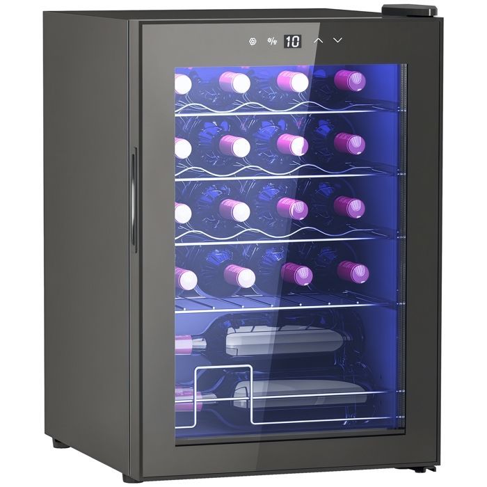Cave à vin - HOMCOM - 20 bouteilles 53L haute performance température réglable 5-18° lumière LED - noir