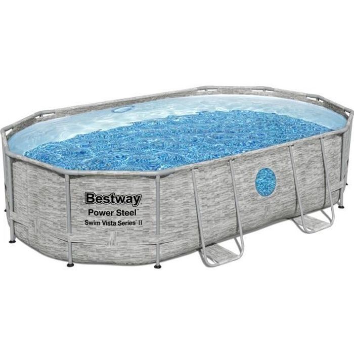 Kit de piscina tubular elevada BESTWAY - Power Steel™ - 488 x 305 x 107 cm - Ovalada - (Filtro de arena, cubierta, escalera)