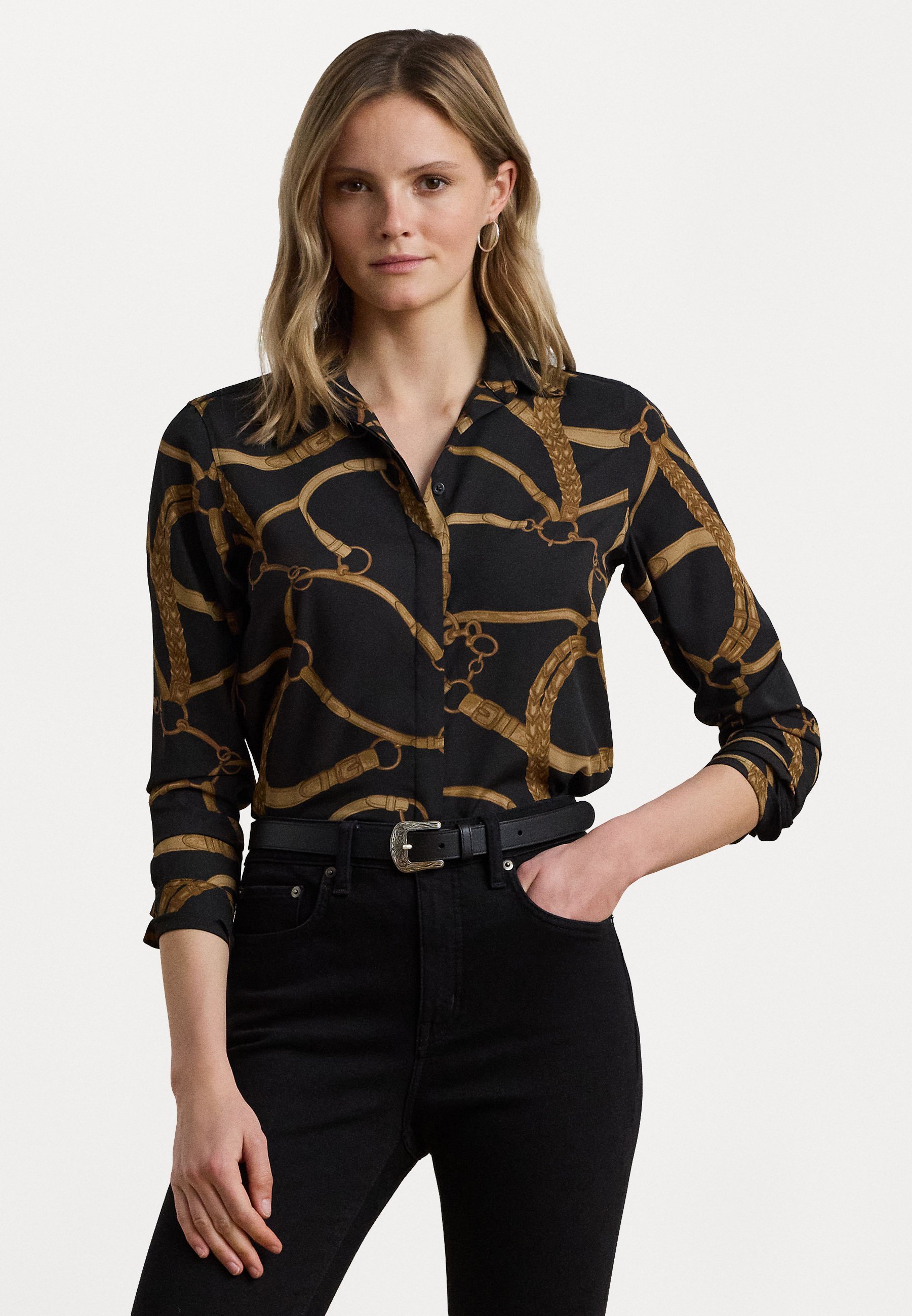 Camicia in crepe con stampa cintura e vestibilità classica Lauren Ralph Lauren - Camicia con bottoni - nero/marrone