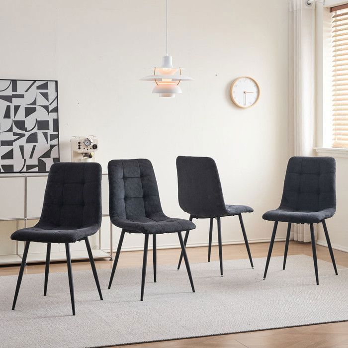 DOWISDOLY Set of 4 Chairs - Corduroy - Vintage Dining Chairs - Black - W44 x D41 x H89 cm