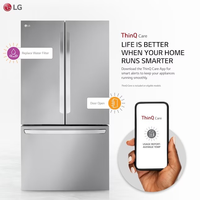 LG pultmélységű MAX 26,5 köblábas pultmélységű intelligens franciaajtós hűtőszekrény jégkészítővel (rozsdamentes acél) ENERGY STAR