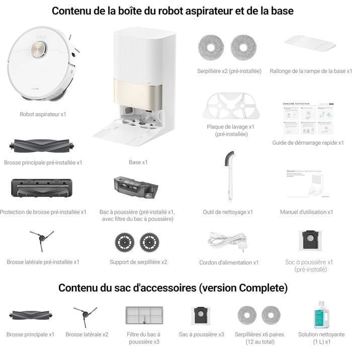 Robot aspirapolvere e lavapavimenti Dreame X40 Ultra Complete, bianco, aspirazione 12kPa, con panno lavapavimenti rimovibile e sollevabile, MopExtend
