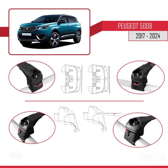 Barras de techo ACE-2 compatibles con Peugeot 5008 2017-2024, portaequipajes de techo para coche, color negro.
