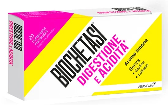 BIOCHETASI Alfasigma Biochetasi Digestão e acidez 20 comprimidos mastigáveis Sabor limão