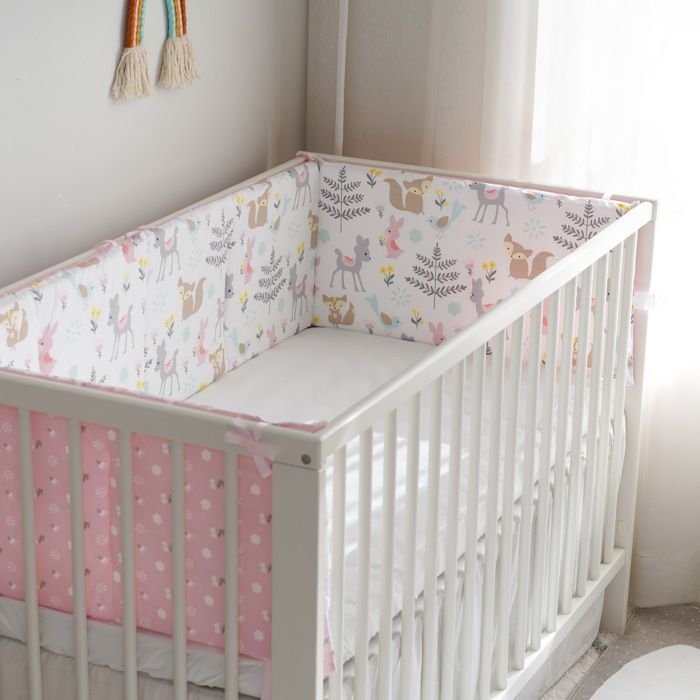 Barrière de lit bébé, barrière en tissu anti-collision, coton, rose, Little Fox, 120 x 30, en pièce - -