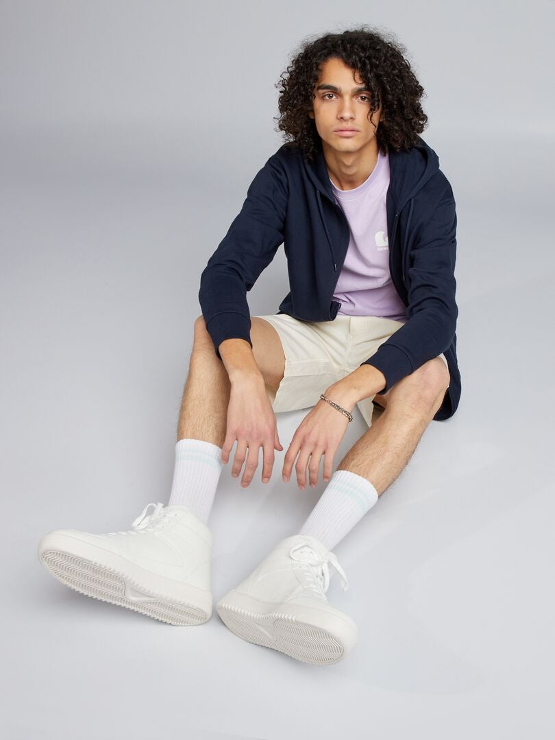 Effen hoodie met rits - BLAUW