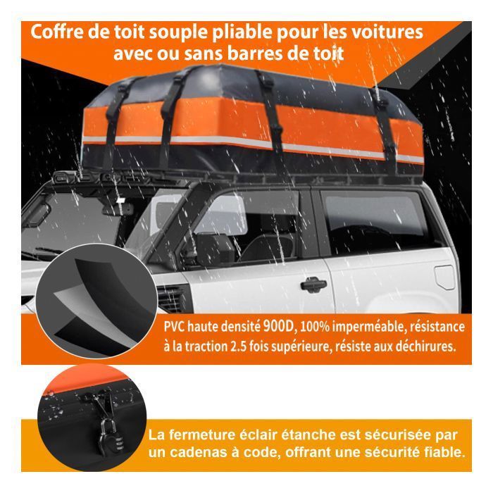 Box da tetto - Borsa da tetto universale impermeabile per auto senza barre portatutto 112*87*44 cm con serratura, 6 ganci per portiere, tappetino