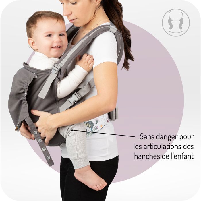 MoMi COLLET – Portabebés ergonómico y fisiológico – Para llevar al bebé delante o a la espalda – Ajustable – Hasta 15 kg – Estampado floral