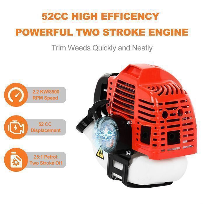 DEBROUSSAILLEUSE THERMIQUE 2200W - BIPLUT - Moteur 2 Temps - Lame et Bobine - Allumage sans Contact - Tige Longue 180cm