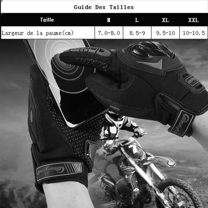 Guantes de moto, unisex, para scooter de entretiempo, compatibles con pantallas táctiles, transpirables para coche, moto y bicicleta - Negro