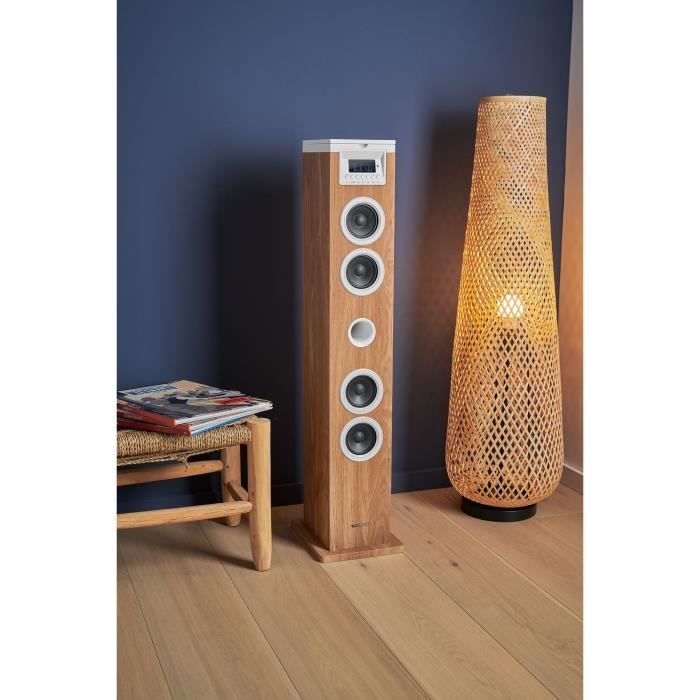 Altavoz de torre - THOMSON - Bluetooth/CD/USB/SD - Blanco/Madera - 60W - Radio FM