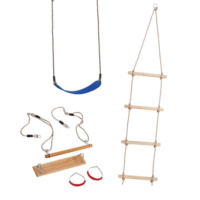 WICKEY Swing Accessory Set for Play Tower – Swing, Trapeze, Rings & Ladder – 70 kg – Outdoor
