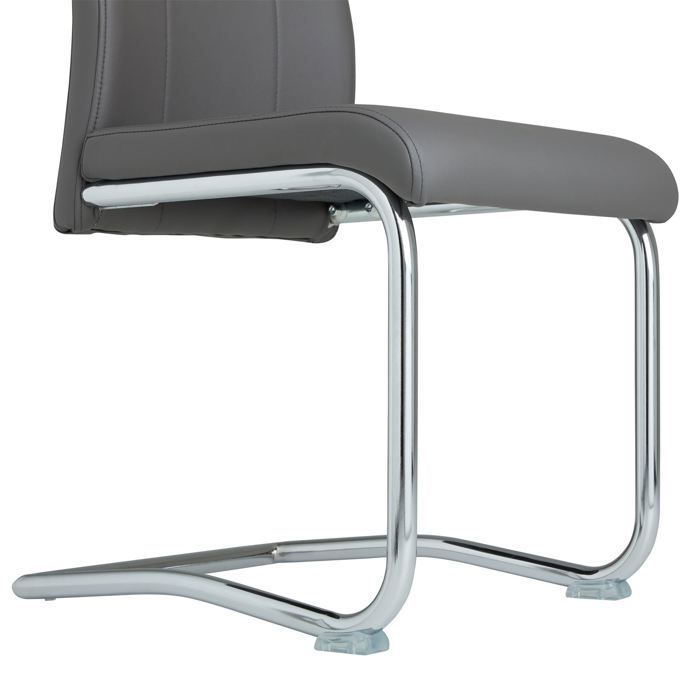 Lot de 4 chaises de salle à manger ou cuisine LOANO, Chaise cantilever avec assise rembourrée et piètement en métal, Gris foncé