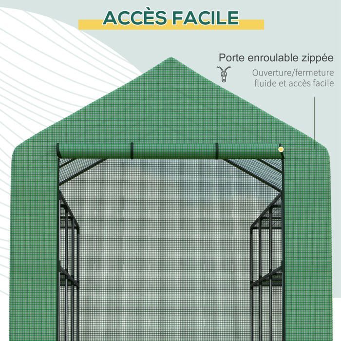 Serre de jardin - Outsunny - étagères 3 niveaux - porte enroulable - bâche PE renforcée, tube en acier - 244 x 180 x 210 cm - vert