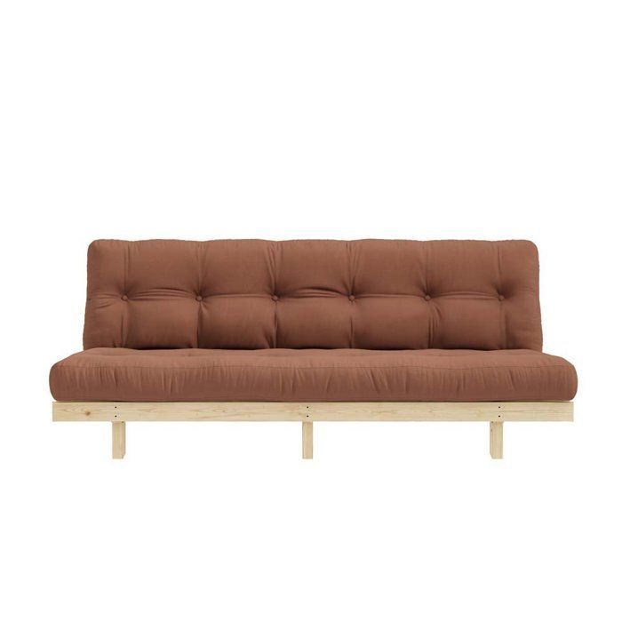 Sofá-cama futon conversível LEAN em madeira de pinho, cor marrom barro, 130x200 cm