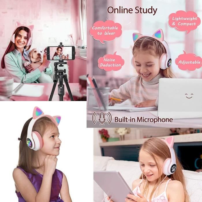Kinderkopfhörer – LED – Bluetooth – Rosa – Geräuschunterdrückung – Wiederaufladbar