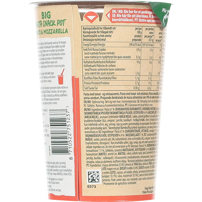 Contenitore grande per snack Knorr Pomodoro e mozzarella 93 g Knorr