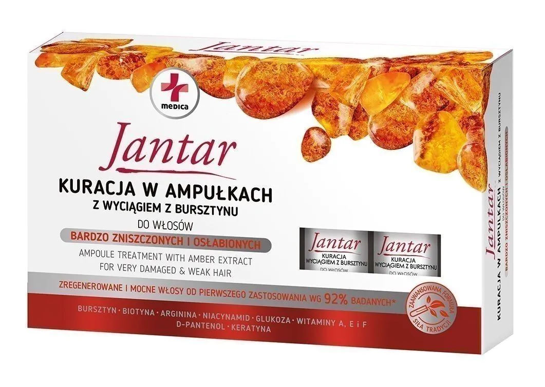 Jantar Med Kuracja w ampułkach z wyciągiem z bursztymu do włosów bardzo zniszczonych