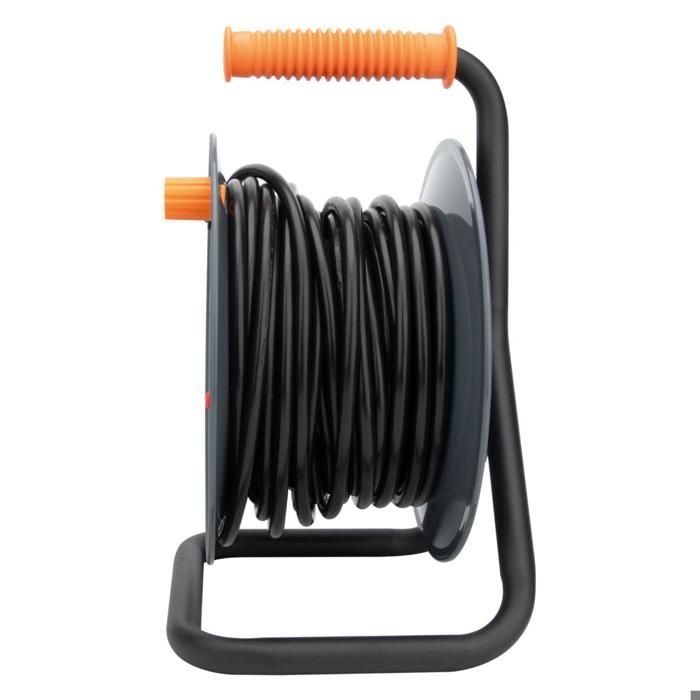 Carrete de cable de 4 tomas H05VV-F 3G1mm² 25m + disyuntor - Negro - Zenitech