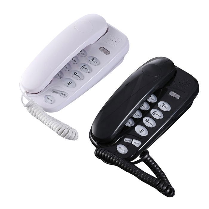 Téléphone fixe filaire blanc, indicateur d’appel muet, fonction recomposition, économie d’énergie, matériau ABS