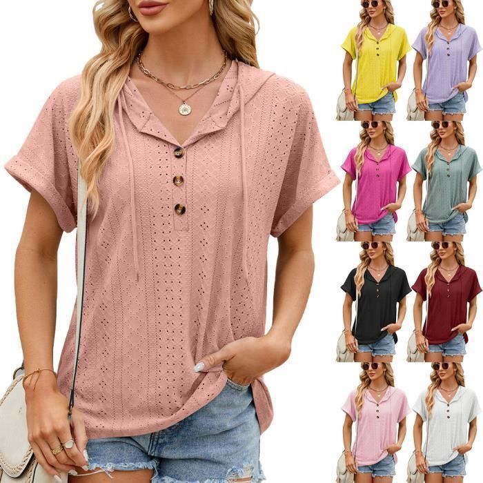 Dames T-shirt - INSFITY - Losse pasvorm - Korte mouwen - V-hals - Bordeauxrood