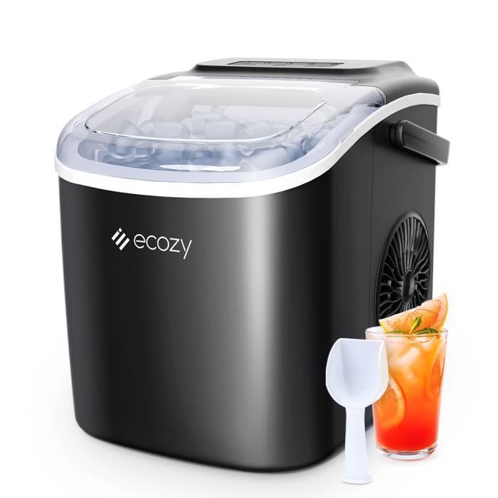 Ecozy kannettava jääpalakone 12kg/24H - 9 jääpalaa 6 minuutissa - 2 jääpalakokoa - Hiljainen käyttö - Itsepuhdistustoiminto - Musta