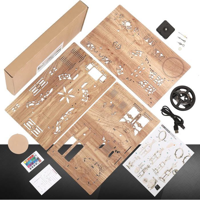 Puzzle 3D Maquette en Bois Funpola LED Horloge Steampunk DIY Kit