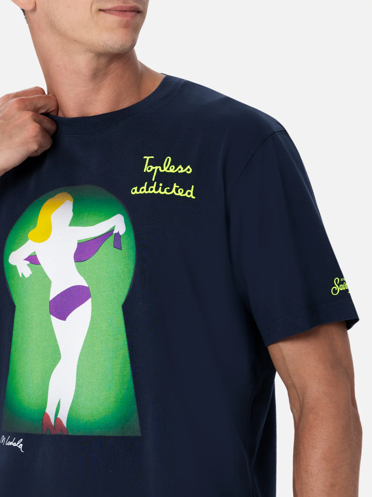T-shirt da uomo in cotone con stampa piazzata e ricamo Lodola | MARCO