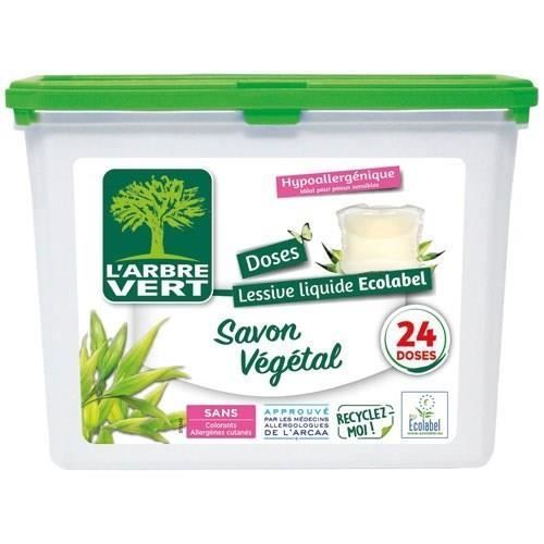 Lessive liquide - L'ARBRE VERT - 24 doses - Savon végétal - Hypoallergénique - Sans colorant