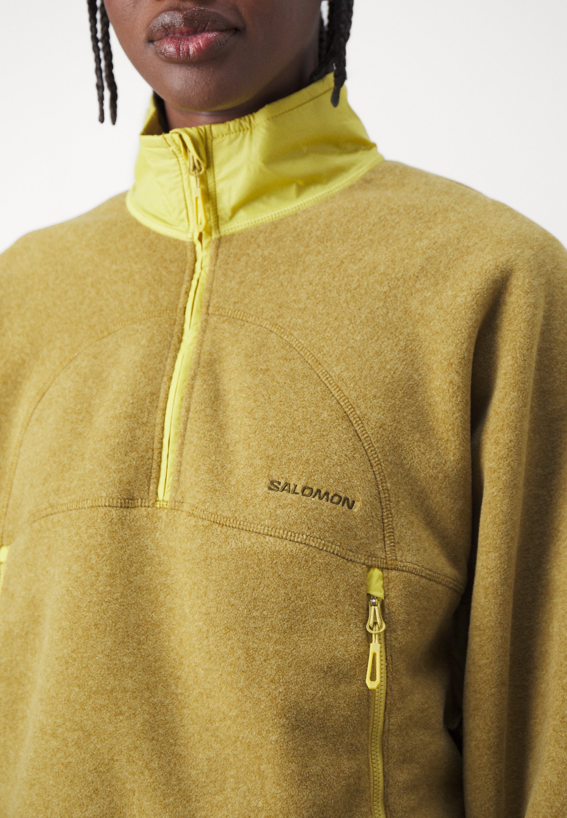 Salomon CHROMA CROP - Fleecetrui - schitterend olijfgroen/kersgroen