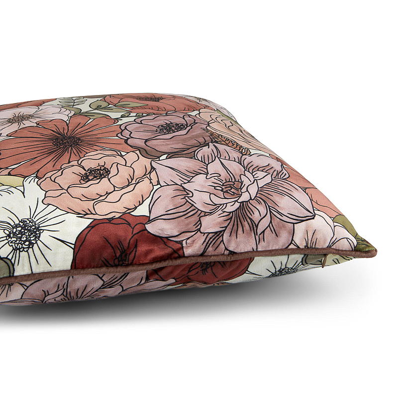 Funda de cojín para el hogar de 45x45 cm con estampado de anémonas y terciopelo.