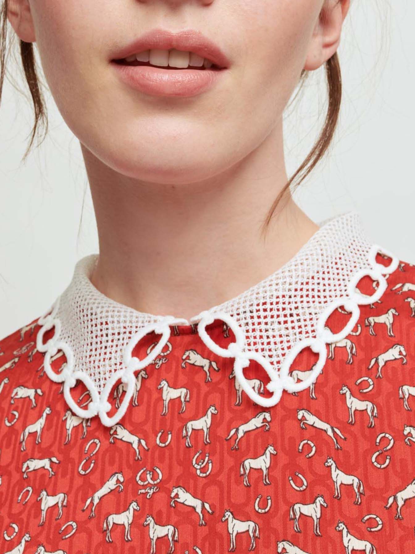Rochie imprimată cu guler din ghipură - Chevaux Rouge