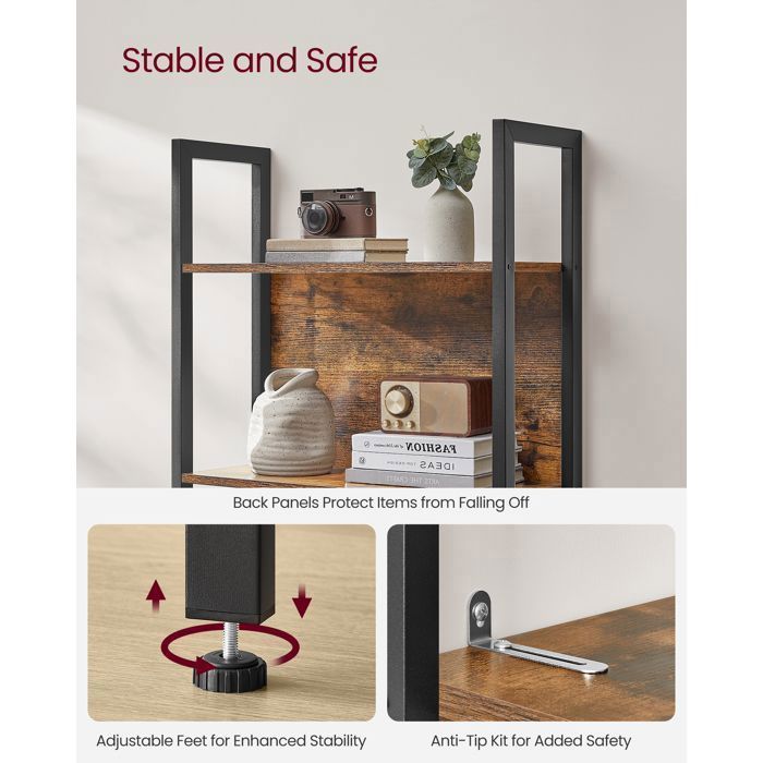 VASAGLE Meuble Étagère à 5 Niveaux, Étagère de Rangement pour Cuisine, 24 x 62 x 165 cm, Style Industriel, Marron Rustique et Noir