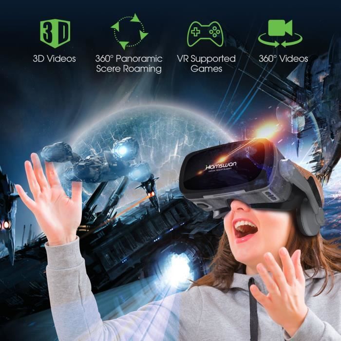 Casque VR - WINKOO - G07E - Lunettes vidéo 3D - Smartphones 4,0-6,3 pouces - Gris