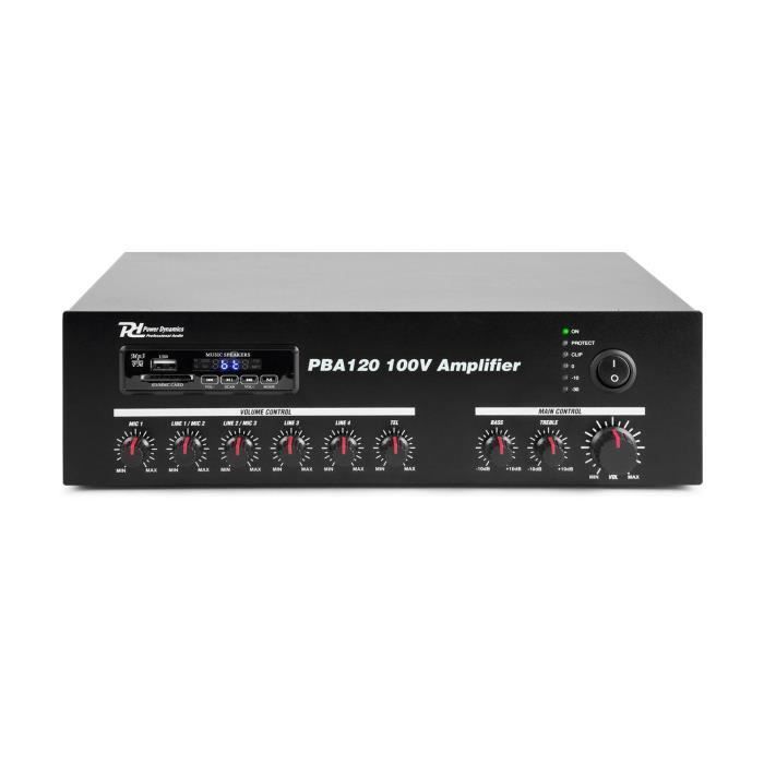 Amplificador Bluetooth Power Dynamics PBA120, 120 Watts, FM/USB/SD/MP3, com controle remoto.