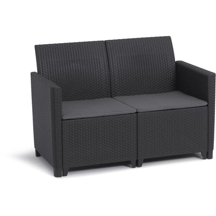 Salon de jardin en résine imitation rotin tressé - Noir - Avec table basse - KETER - 4 personnes - MARIE