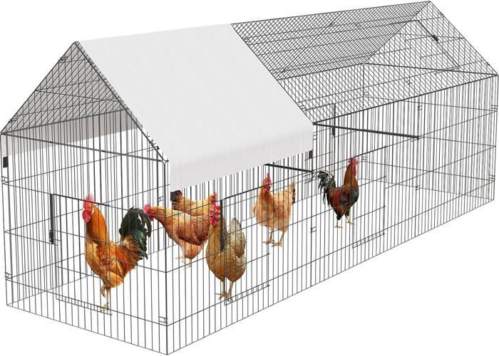 KIPPENHOK - Kippenhok met omheining van 330 x 101 x 101 cm, ren van gaas van 3 x 1 m, gegalvaniseerd staal