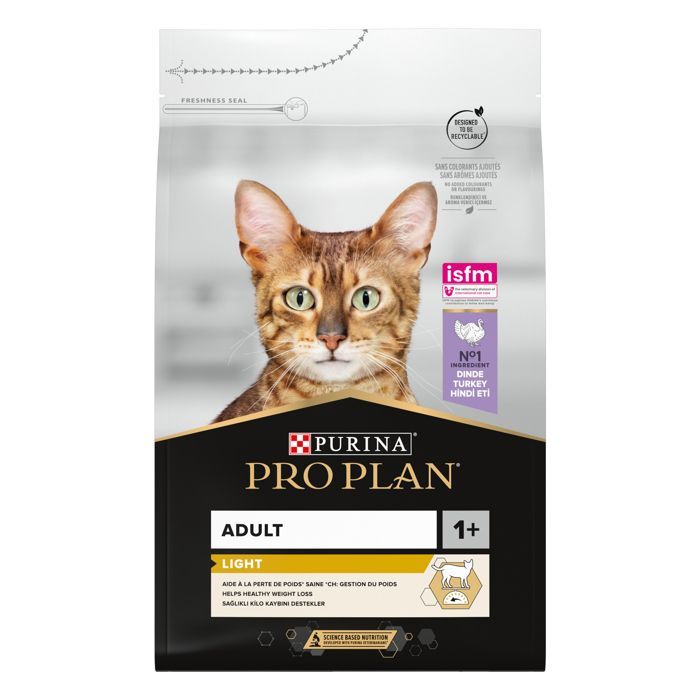 Pro Plan Light Adulto 1+ Pavo 3 kg - Alimento seco completo para gatos adultos con sobrepeso y gatos propensos a engordar.