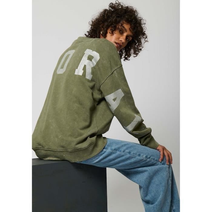 Sudadera caqui para mujer - KAPORAL - SOGO - Corte regular - Estampado plateado - Manga larga