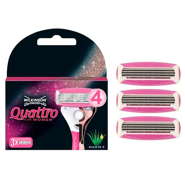 Lâminas de barbear Wilkinson Sword Quattro para mulheres, pacote com 3 unidades