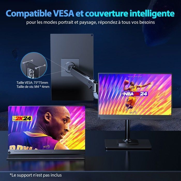 Monitor portátil para jogos UPERFECT de 18 polegadas, 2560*1600 2K 144Hz, 100% da gama de cores DCI-P3, tempo de resposta de 5ms, compatível com VESA.