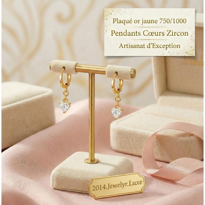 Pendientes de aro con forma de corazón, chapados en oro amarillo de 18k, con circonita, 25 mm, para mujer o niña.