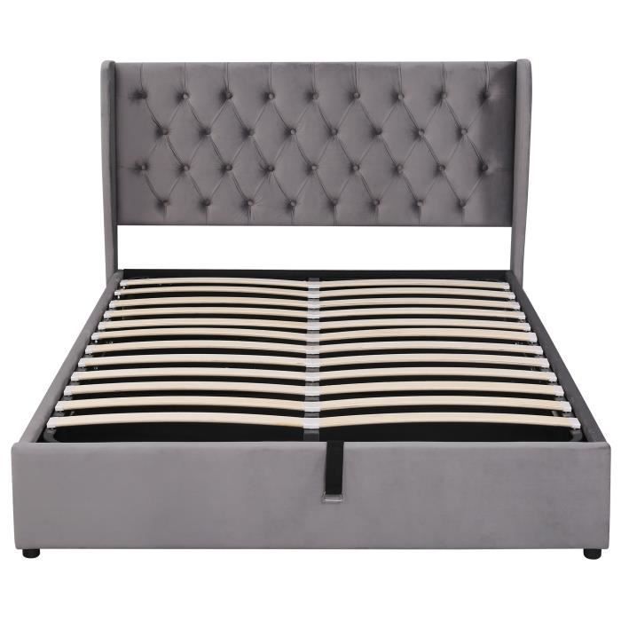 Polsterbett – MODERNLUXE – Grau – 140 x 200 cm – Staufach – Lattenrost
