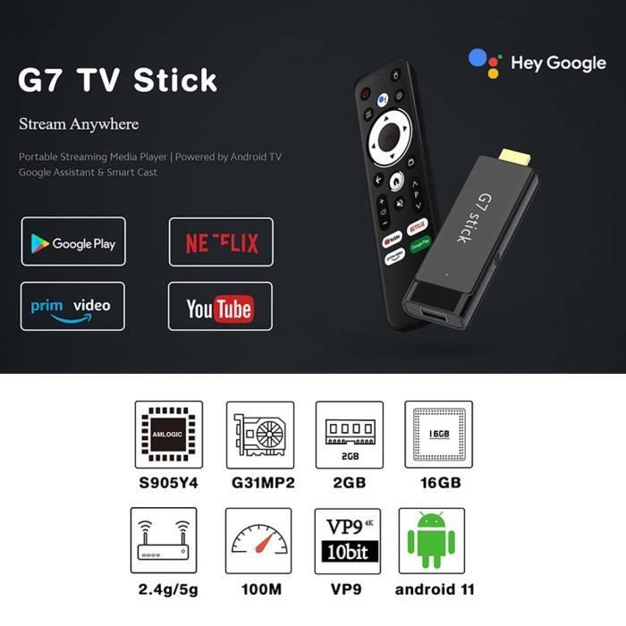 4K TV Box, Android 11 Smart TV Stick - S905Y4 - 2G + 16G WiFi 2.4G & 5G Media Player - A3