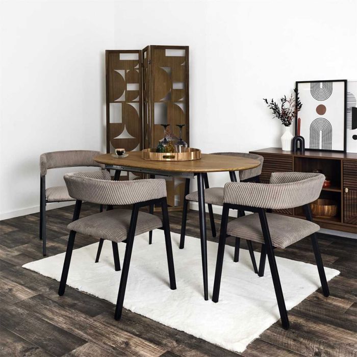 Juego de 2 sillas de comedor de diseño en metal y pana color topo - AMORY