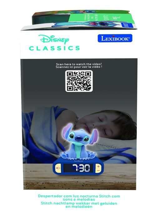 LEXIBOOK - Reloj despertador nocturno con luz de Stitch - Sonidos y melodías, pantalla LCD retroiluminada y brillante - Azul