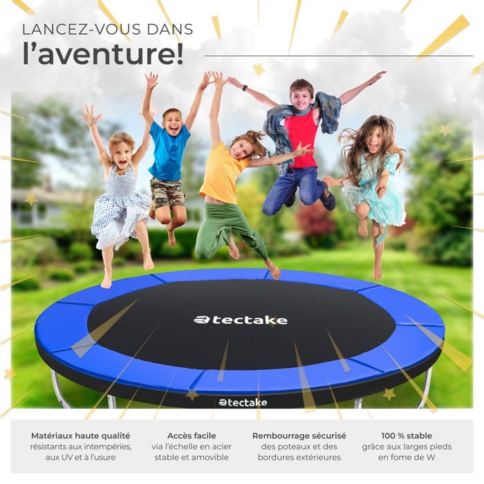 Trampoline - TECTAKE - JUMPY stalen trampoline met veiligheidsnet, 244 cm diameter - Zwart/blauw